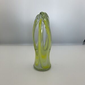 Yellow & White Art‎ Glass Vase Swirl Hand Blown Home Decor